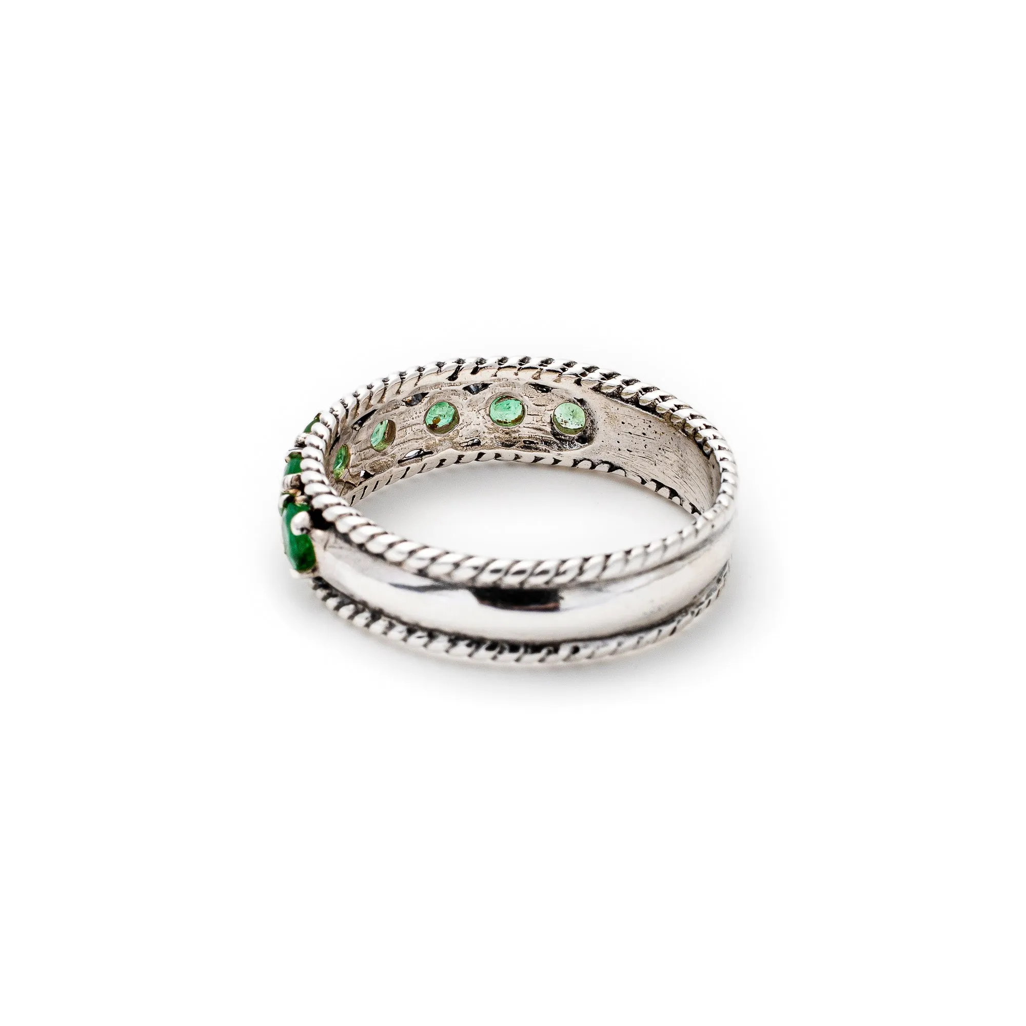 Natural Emerald Ring - Green Eternity Ring - Wide Vintage Band