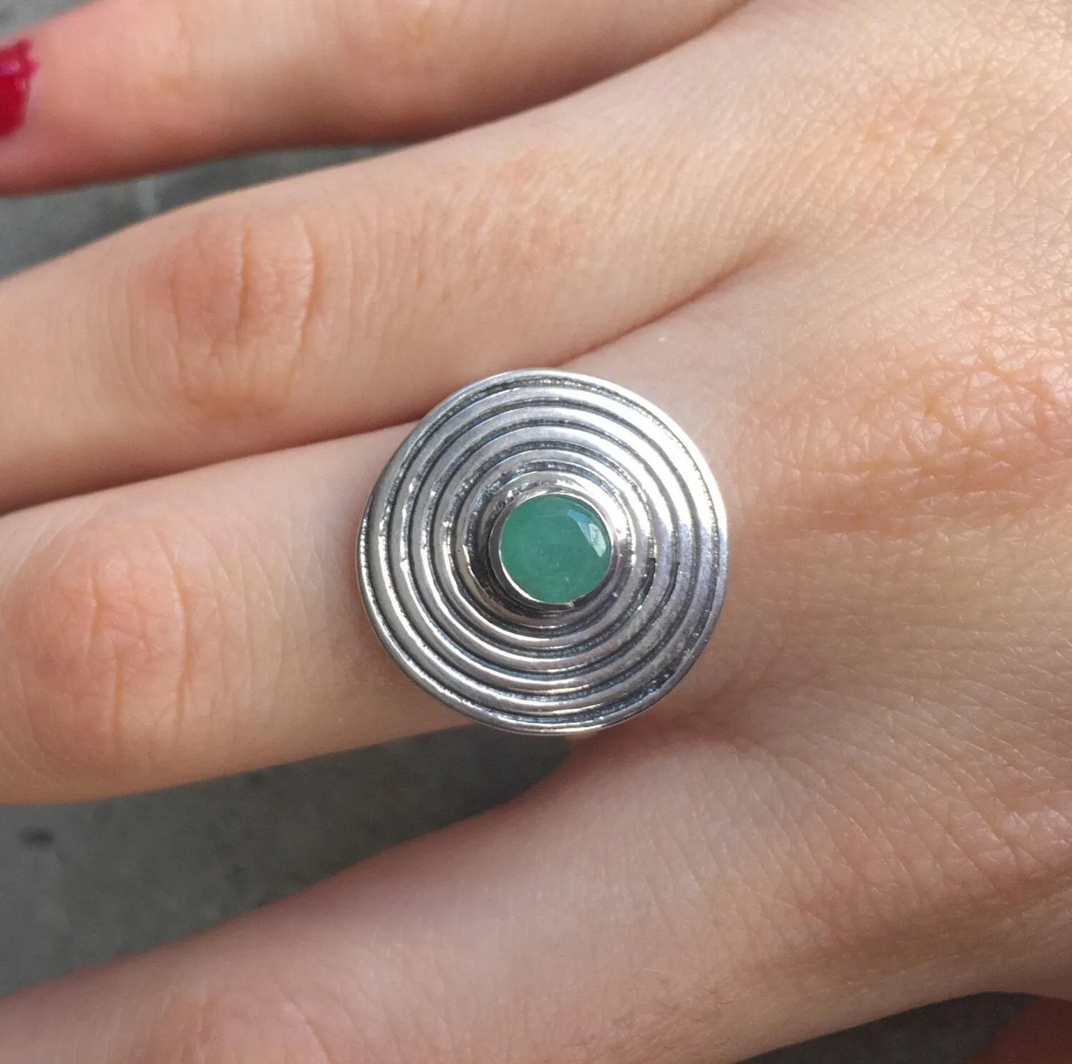 Natural Emerald Ring - Green Spiral Ring - Vintage Cocktail Ring