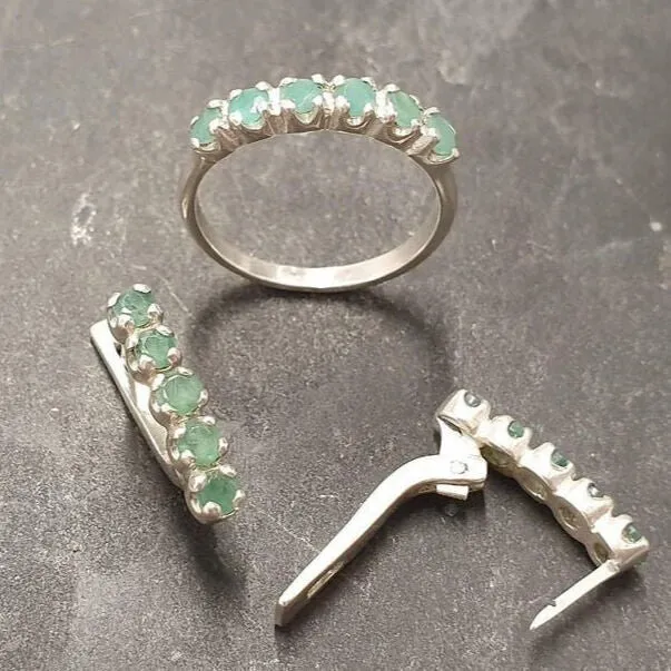 Natural Emerald Ring - Half Eternity Band - Green Vintage Ring