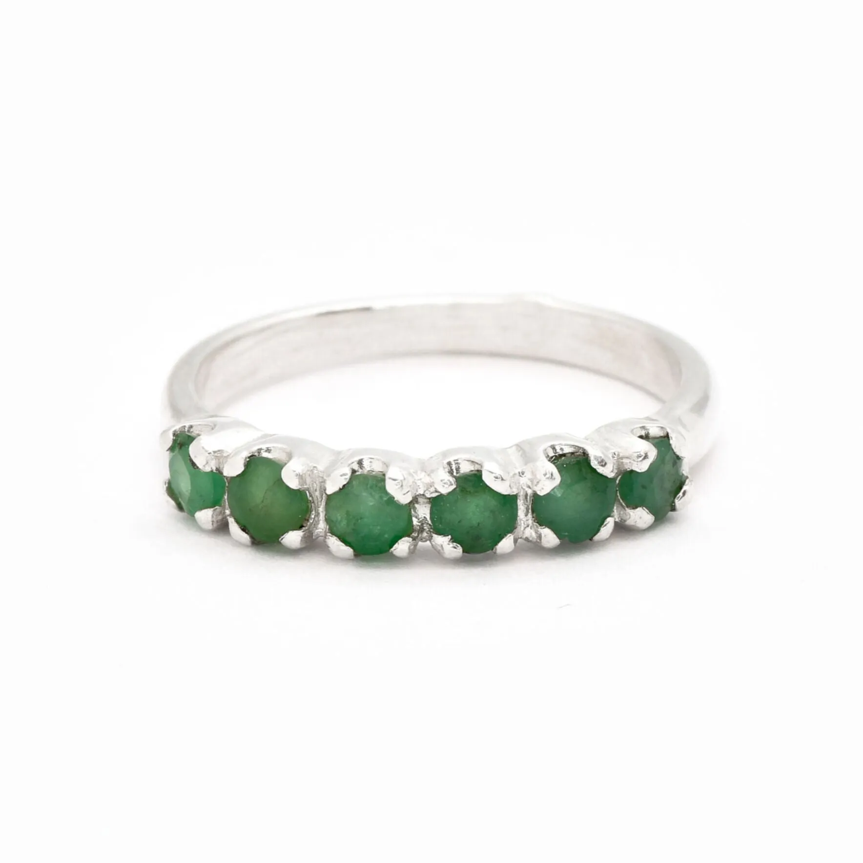 Natural Emerald Ring - Half Eternity Band - Green Vintage Ring