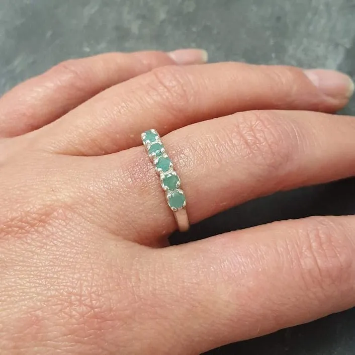 Natural Emerald Ring - Half Eternity Band - Green Vintage Ring