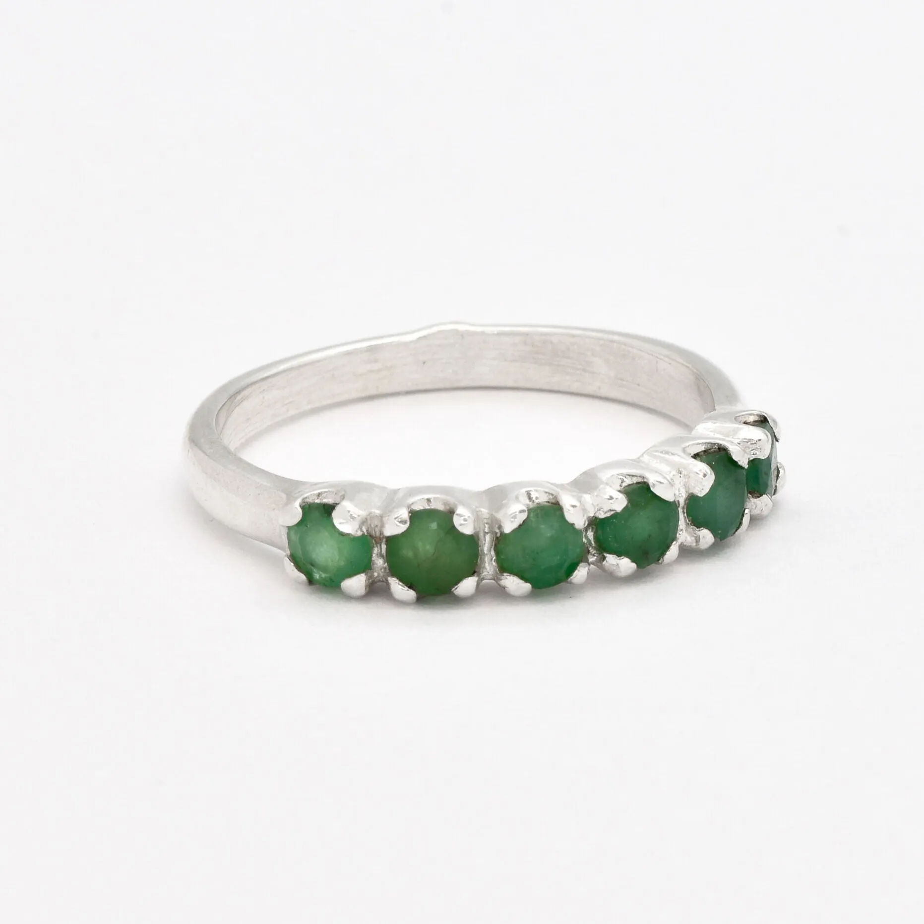 Natural Emerald Ring - Half Eternity Band - Green Vintage Ring