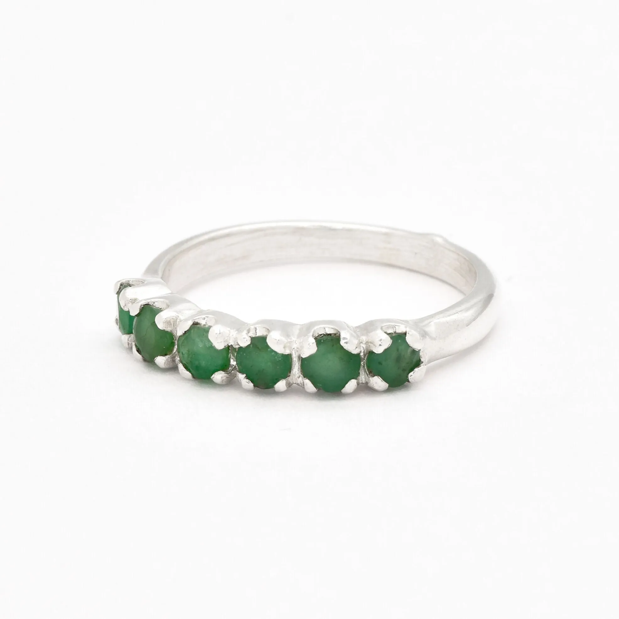 Natural Emerald Ring - Half Eternity Band - Green Vintage Ring