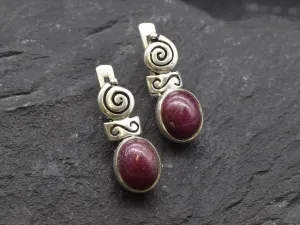 Natural Ruby Earrings - Red Drop Earrings - Swirl Boho Earrings