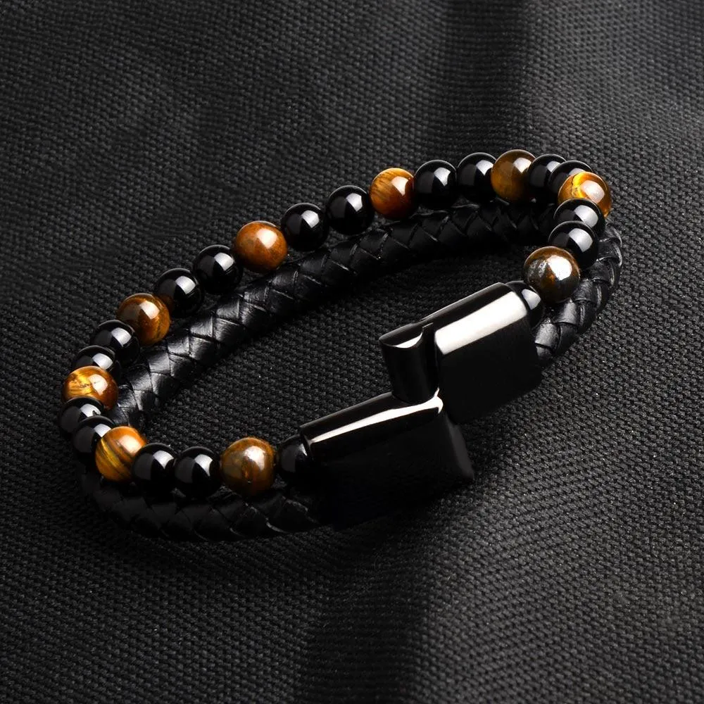 Natural Stone & Leather Beaded Bracelet