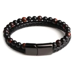 Natural Stone & Leather Beaded Bracelet