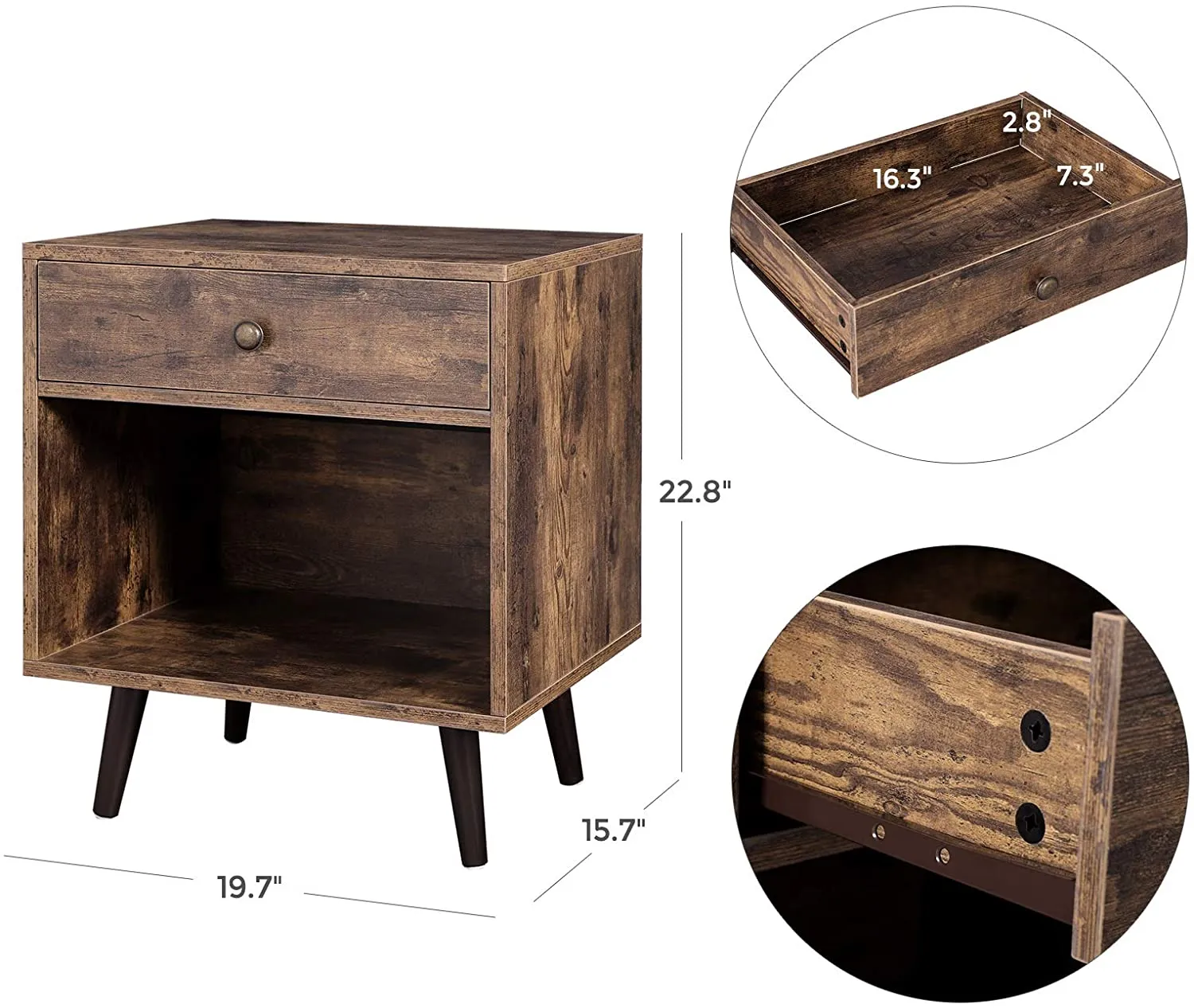  Nightstand,  End Table with Drawer,  Open Compartment