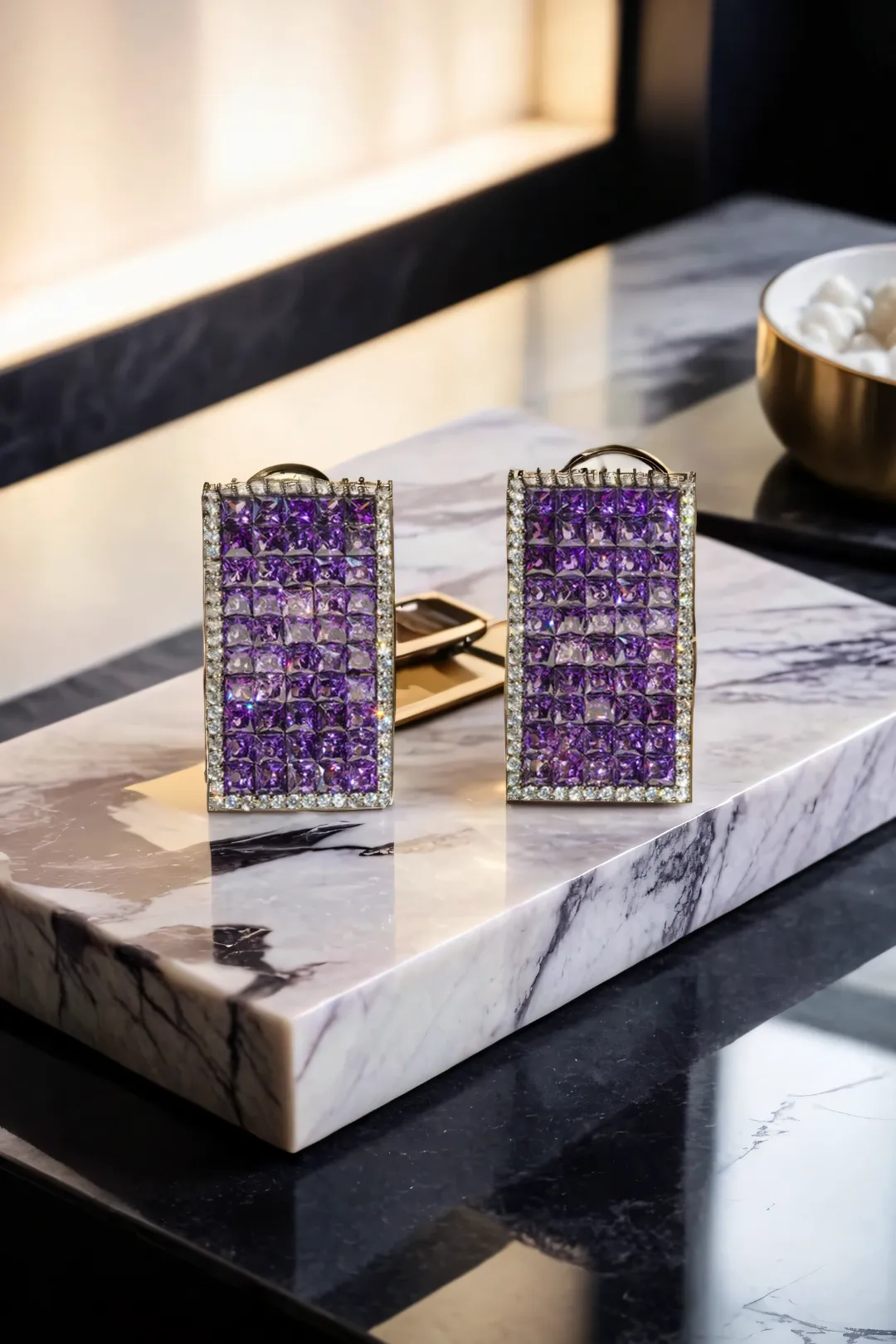 Noori - Dazzling Rectangular Pave Crystal Earrings