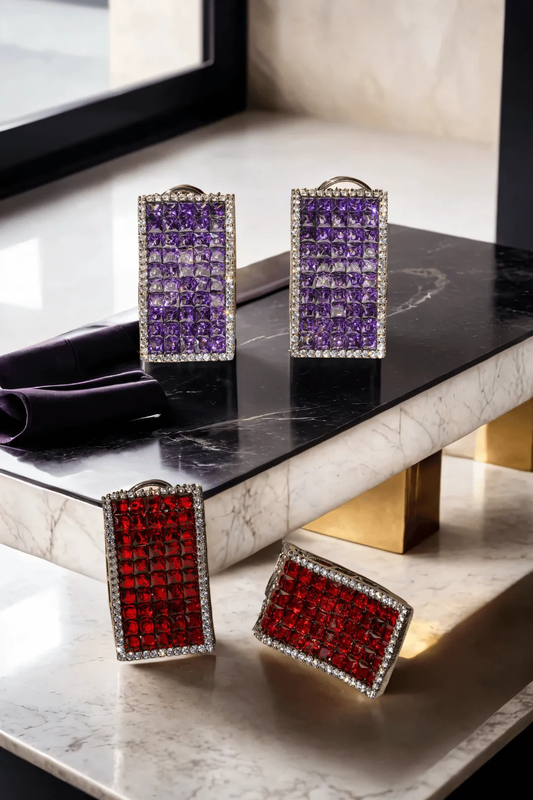 Noori - Dazzling Rectangular Pave Crystal Earrings