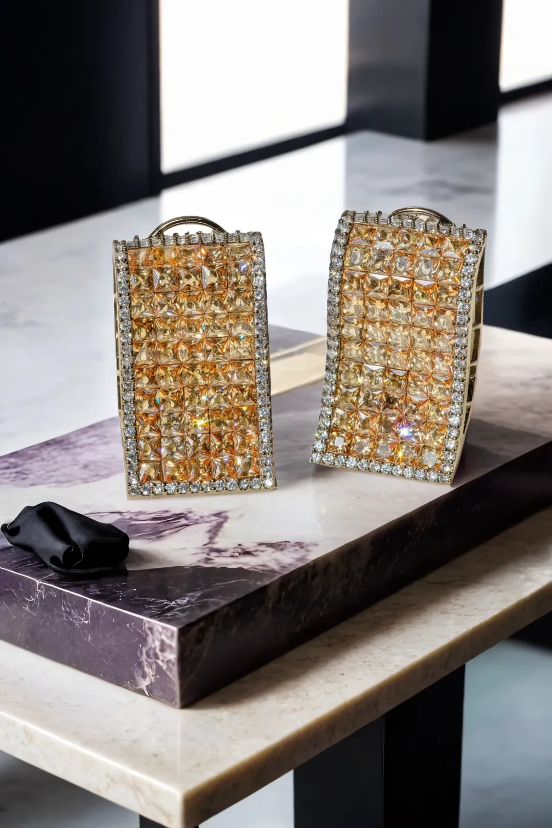 Noori - Dazzling Rectangular Pave Crystal Earrings