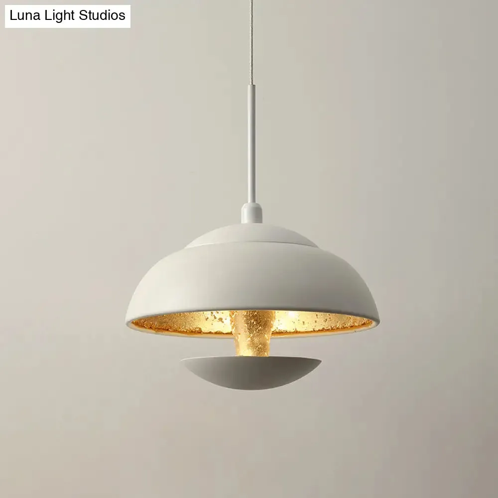 Nordic Bowled Iron Pendant Lamp in Black/White with Gold Inner LED Hanging Light Fixture