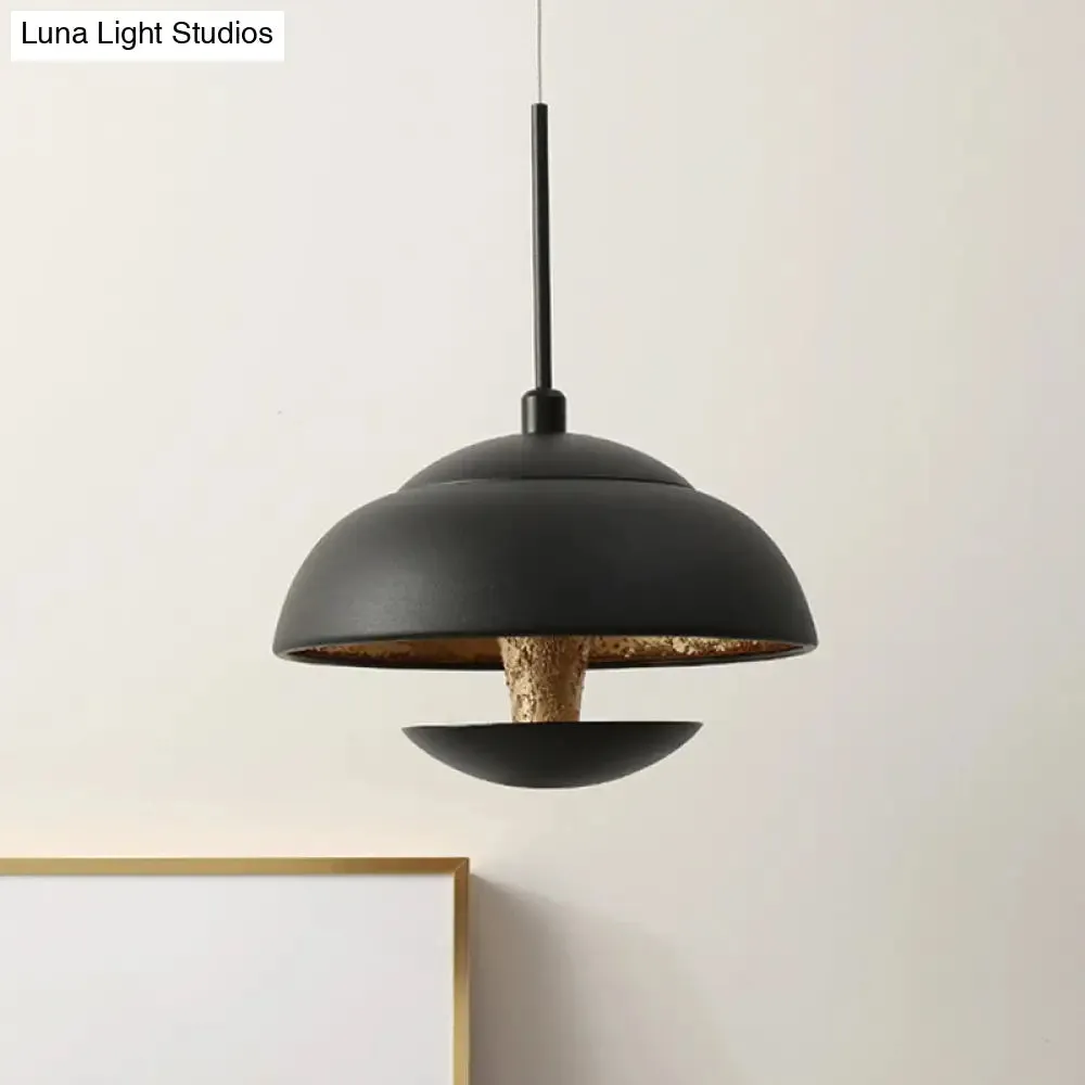 Nordic Bowled Iron Pendant Lamp in Black/White with Gold Inner LED Hanging Light Fixture