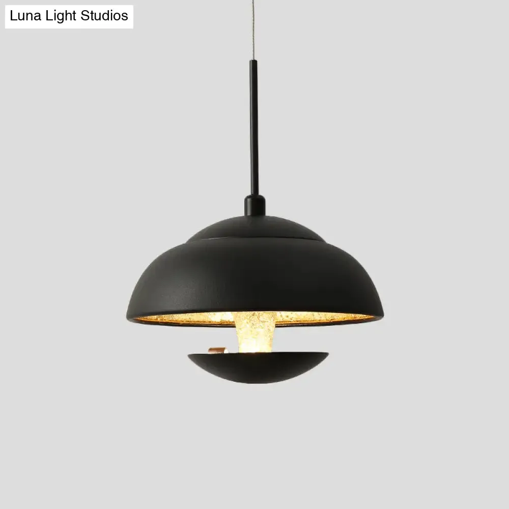 Nordic Bowled Iron Pendant Lamp in Black/White with Gold Inner LED Hanging Light Fixture