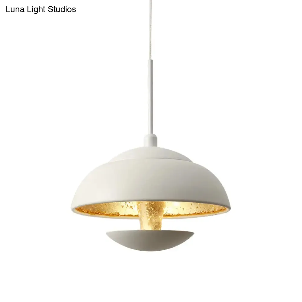 Nordic Bowled Iron Pendant Lamp in Black/White with Gold Inner LED Hanging Light Fixture