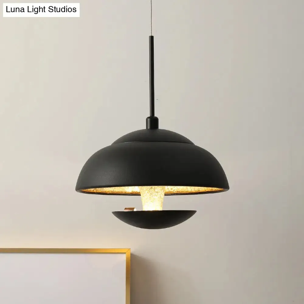 Nordic Bowled Iron Pendant Lamp in Black/White with Gold Inner LED Hanging Light Fixture