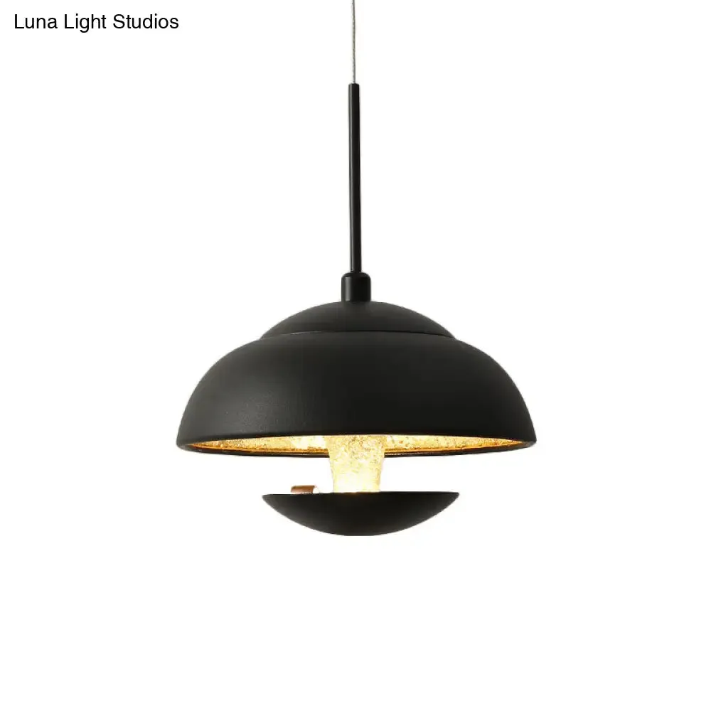 Nordic Bowled Iron Pendant Lamp in Black/White with Gold Inner LED Hanging Light Fixture