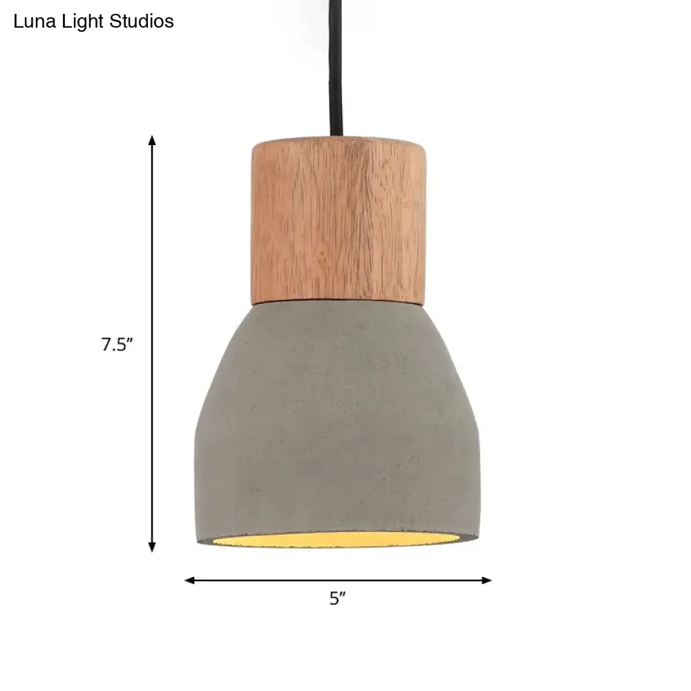 Nordic Cement Ceiling Light: Bottle Shaped Kitchen Bar Pendant with Grey & Wood Accents