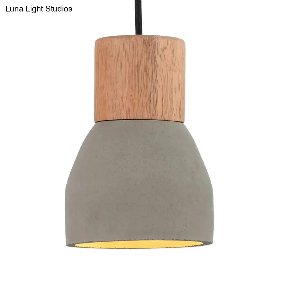 Nordic Cement Ceiling Light: Bottle Shaped Kitchen Bar Pendant with Grey & Wood Accents