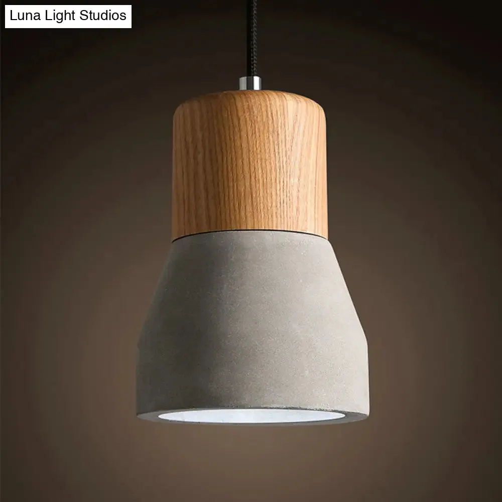 Nordic Cement Ceiling Light: Bottle Shaped Kitchen Bar Pendant with Grey & Wood Accents