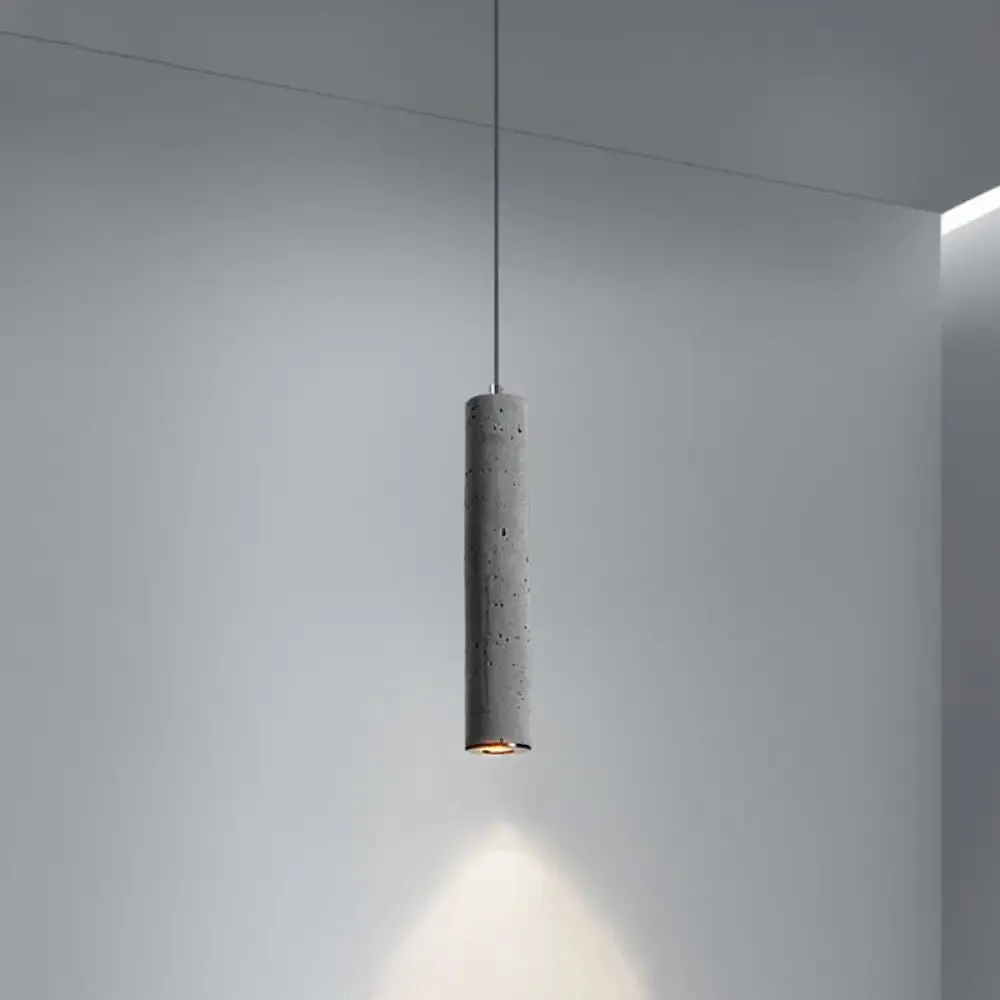 Nordic Style Grey Cement Cylinder Pendant Light for Dining Room Ceiling