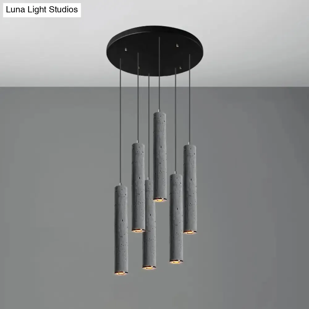 Nordic Style Grey Cement Cylinder Pendant Light for Dining Room Ceiling