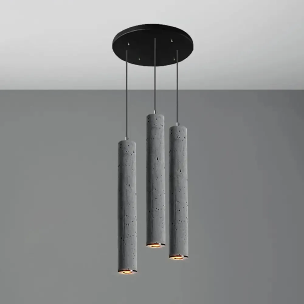 Nordic Style Grey Cement Cylinder Pendant Light for Dining Room Ceiling