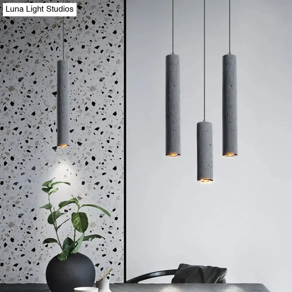 Nordic Style Grey Cement Cylinder Pendant Light for Dining Room Ceiling