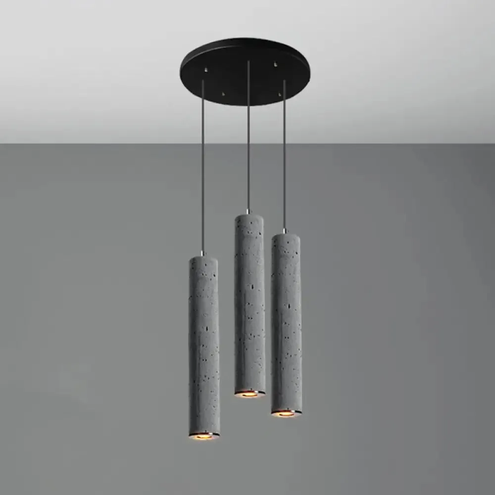 Nordic Style Grey Cement Cylinder Pendant Light for Dining Room Ceiling