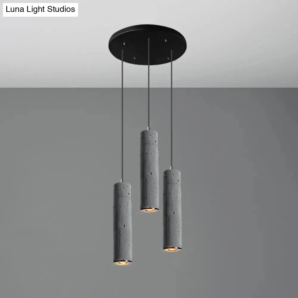 Nordic Style Grey Cement Cylinder Pendant Light for Dining Room Ceiling