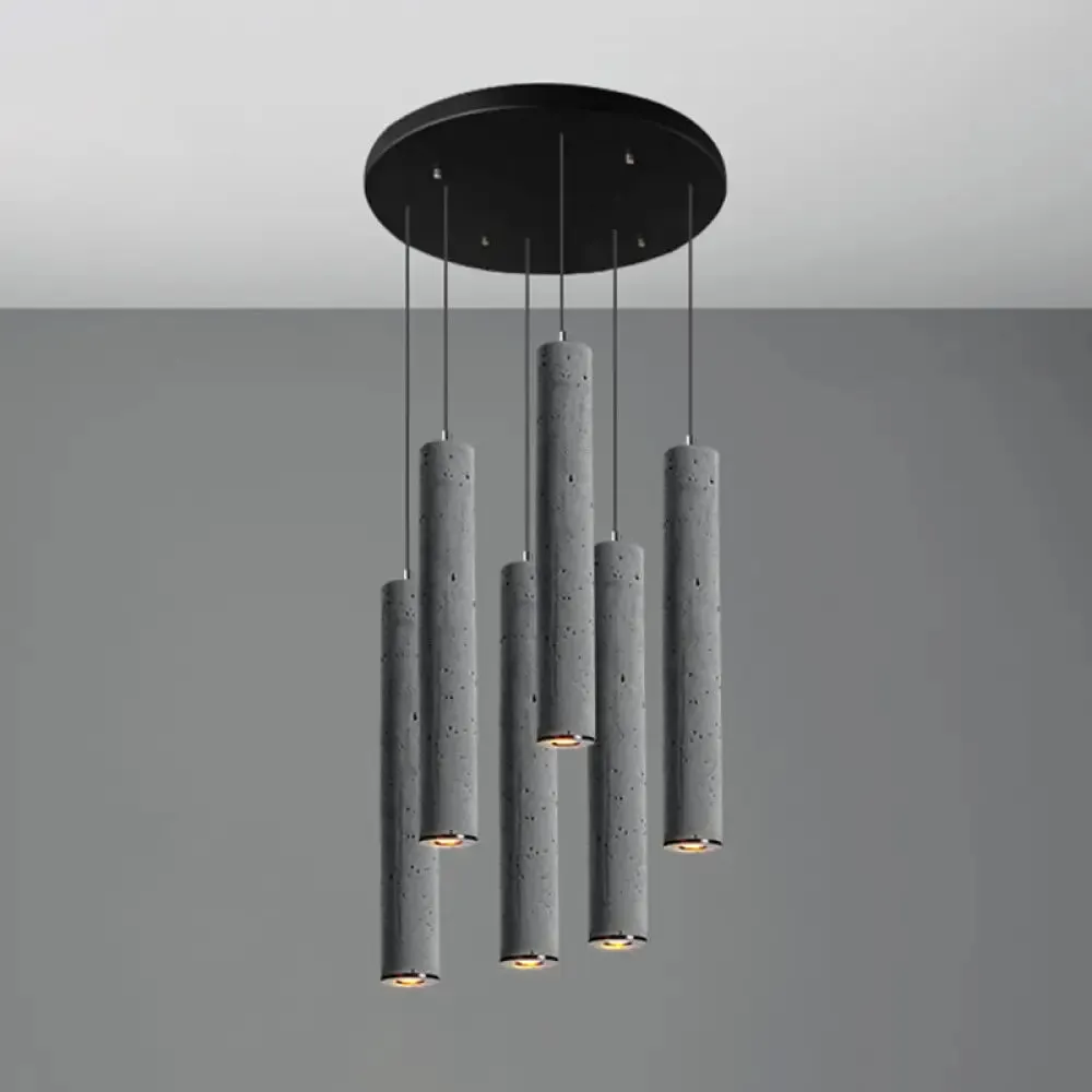 Nordic Style Grey Cement Cylinder Pendant Light for Dining Room Ceiling