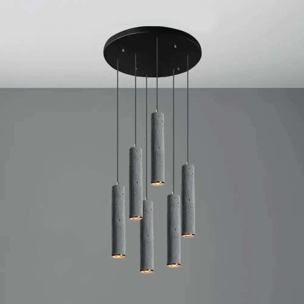 Nordic Style Grey Cement Cylinder Pendant Light for Dining Room Ceiling