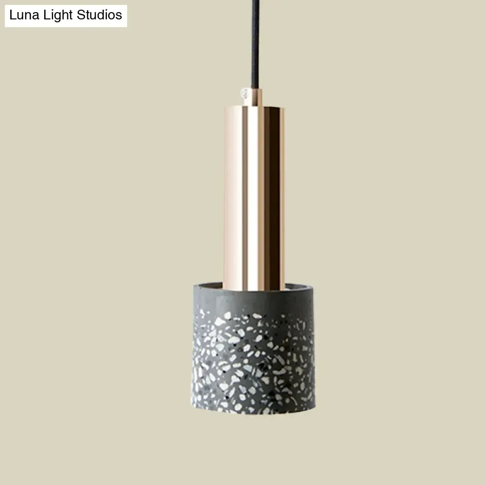 Nordic Terrazzo 1-Light Cylinder Hanging Light for Bedroom Ceiling - White/Black/Pink with Tube Gold Top