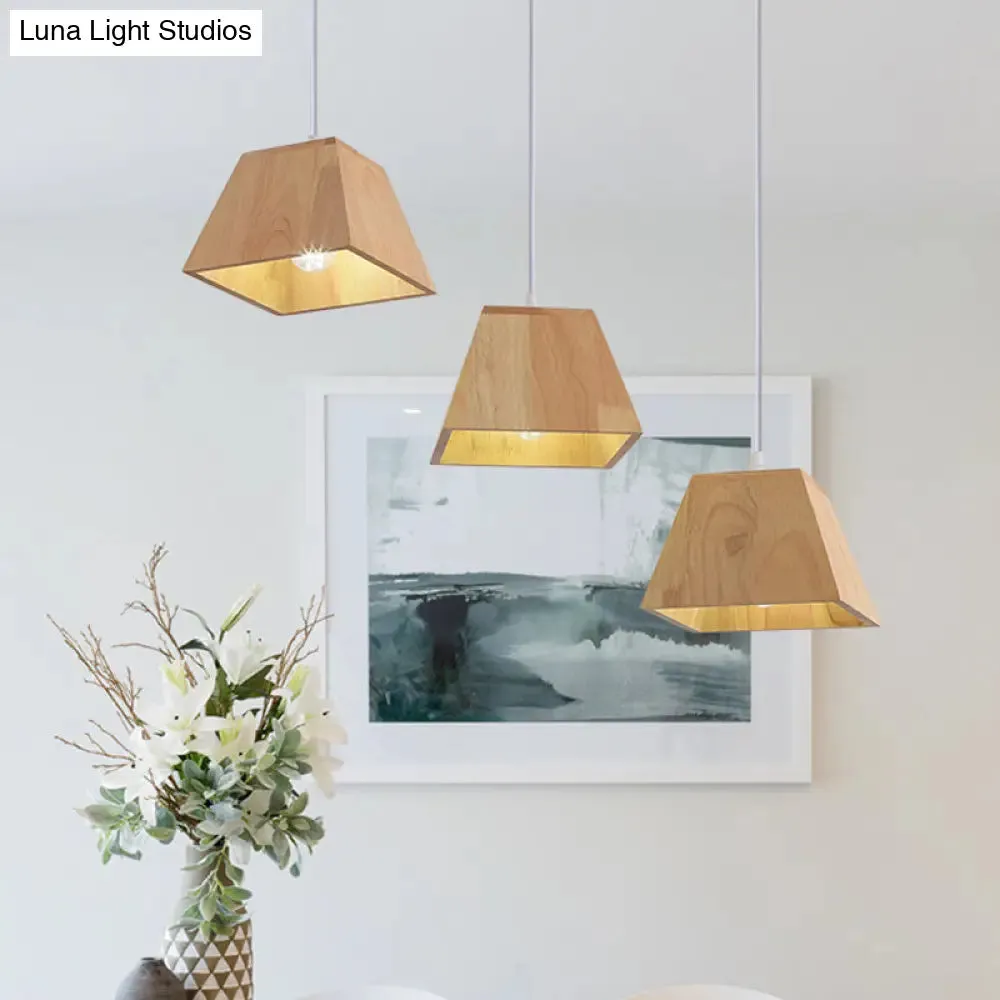 Nordic Wood Trapezoid Pendant with Height Adjustable Multi-Light - 3-Head Ceiling Hanging Fixture