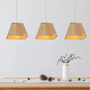 Nordic Wood Trapezoid Pendant with Height Adjustable Multi-Light - 3-Head Ceiling Hanging Fixture