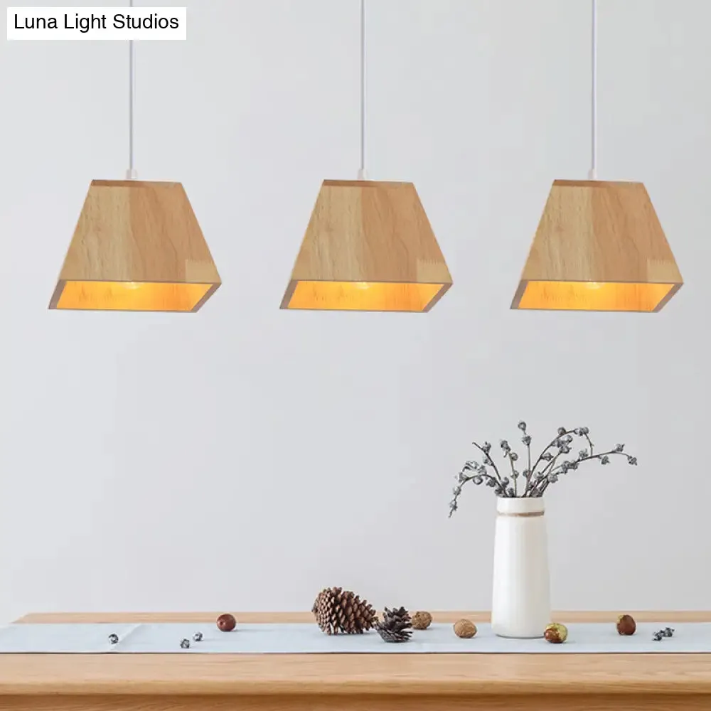 Nordic Wood Trapezoid Pendant with Height Adjustable Multi-Light - 3-Head Ceiling Hanging Fixture