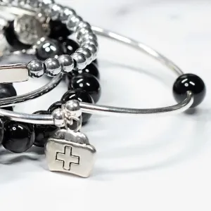 Nurse Cap | Soft Bangle Charm Bracelet | Onyx