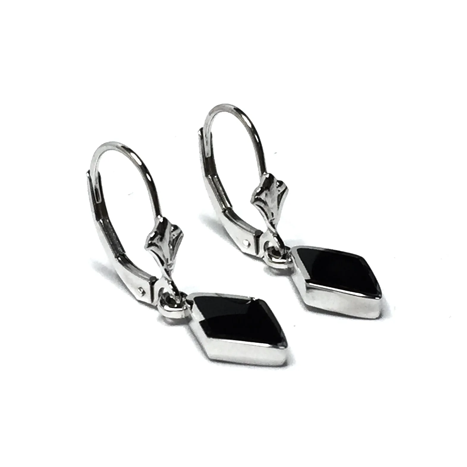 Onyx Inlaid Diamond Shape Lever Back Earrings