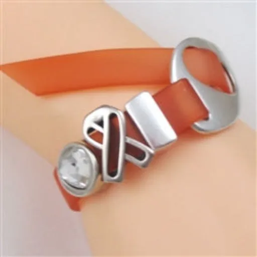 Orange Awareness Ribbon Bracelet Buckle Clasp Soft Vinyl Cord