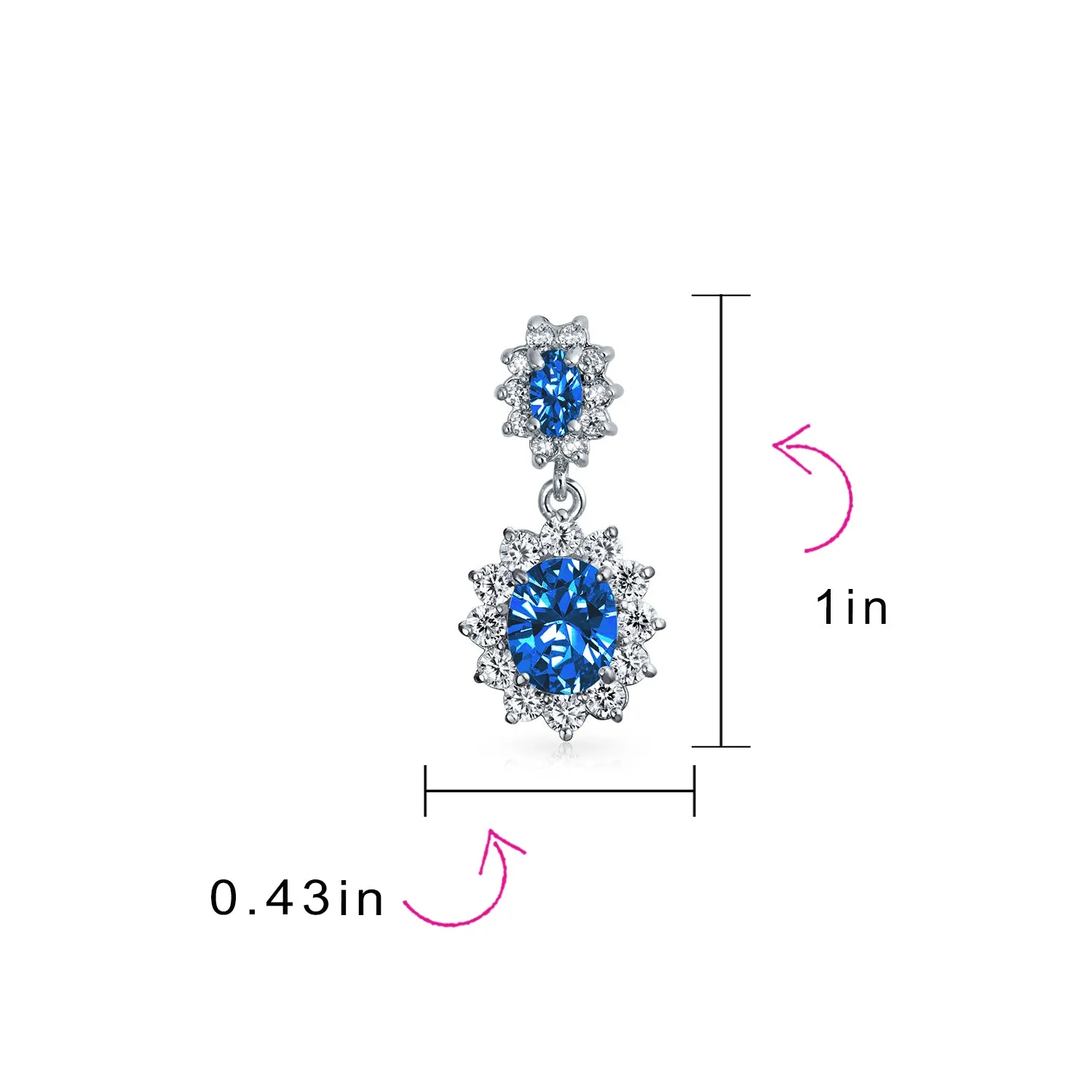 Oval Bridal Prom Crown Drop Dangle CZ Stud Earrings Rhodium Plated