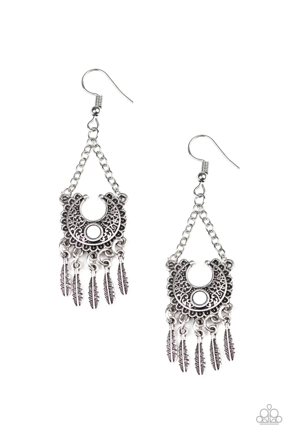 Paparazzi Earring ~ Fabulously Feathered - White