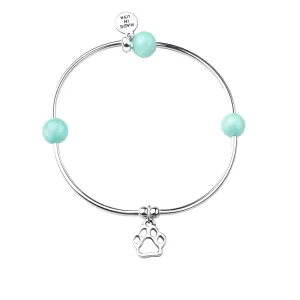 Paw Print | Soft Bangle Charm Bracelet | Tiffany Blue Agate