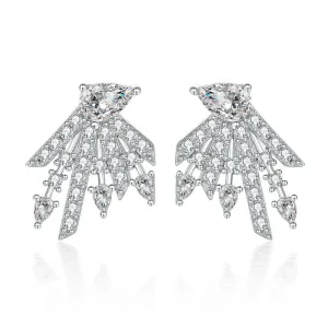 Pear Shape Zircon Firework Design Sterling Silver Stud Earrings