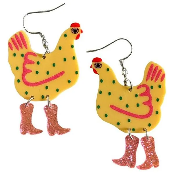 Pop Cowgirl Chicken Yellow Earrings