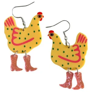 Pop Cowgirl Chicken Yellow Earrings