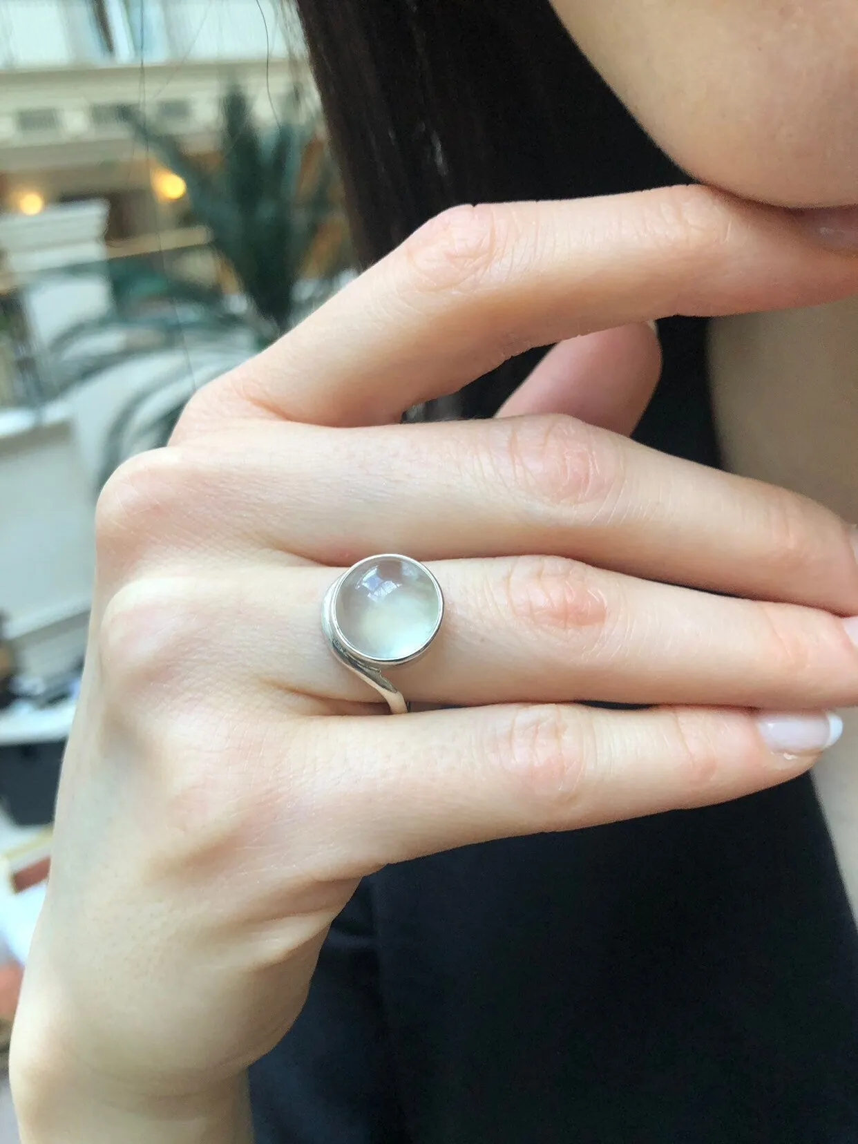 Prehnite Ring - Large Solitaire Ring - Vintage Statement Ring