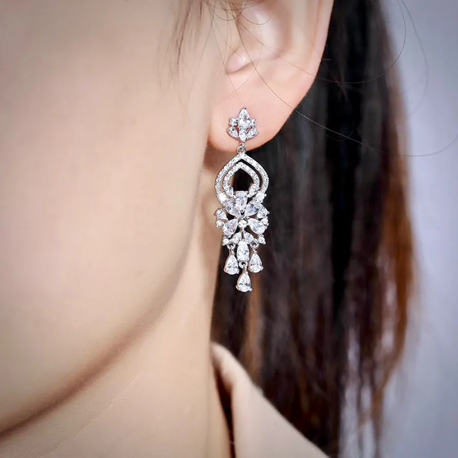 "Althea" - Silver Cubic Zirconia Bridal Earrings