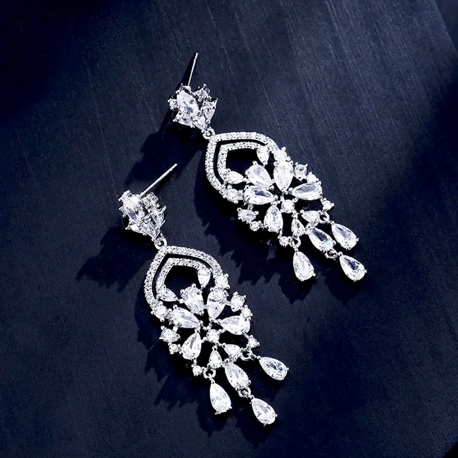 "Althea" - Silver Cubic Zirconia Bridal Earrings