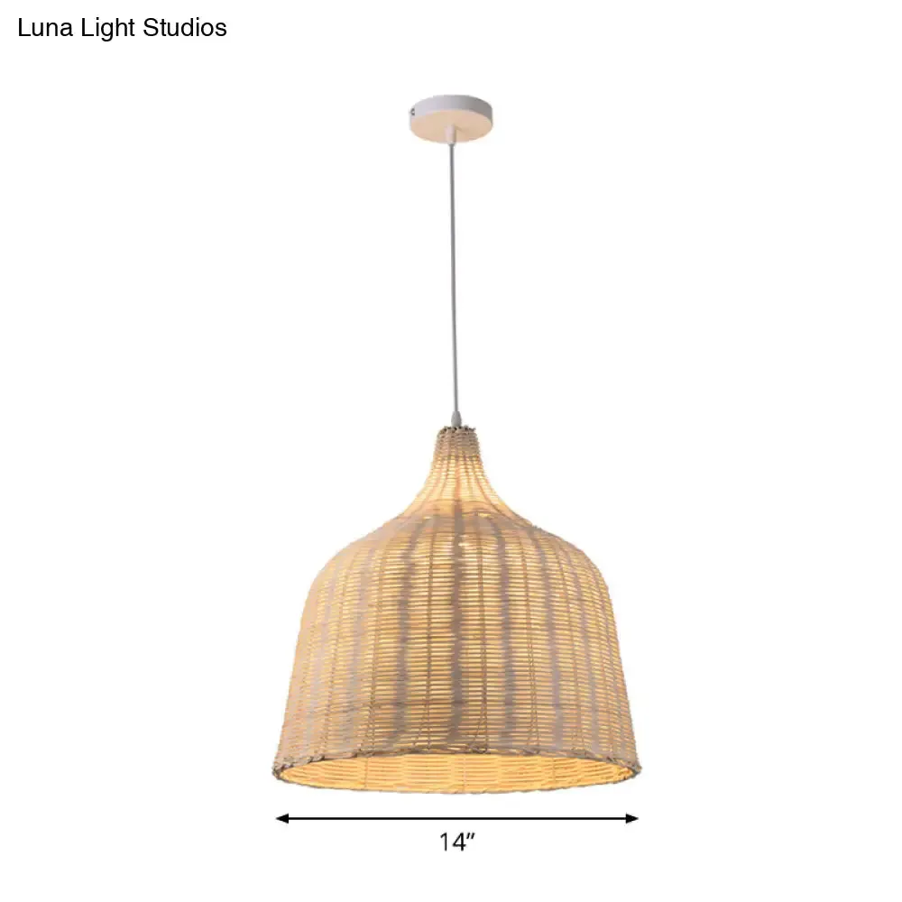 Rattan Ceiling Hang Lamp - Contemporary Cloche Shape - 1 Bulb - 10"/14"/23.5" Wide - Beige - Tearoom