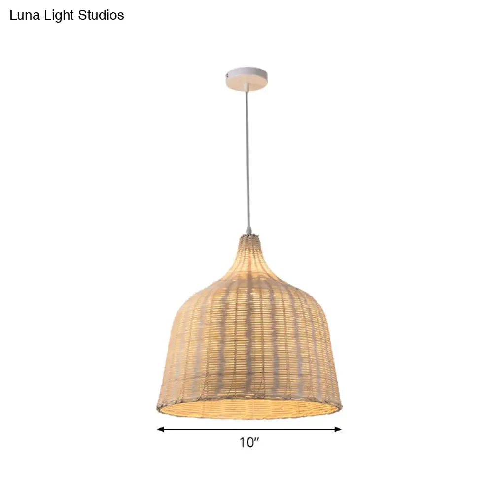 Rattan Ceiling Hang Lamp - Contemporary Cloche Shape - 1 Bulb - 10"/14"/23.5" Wide - Beige - Tearoom