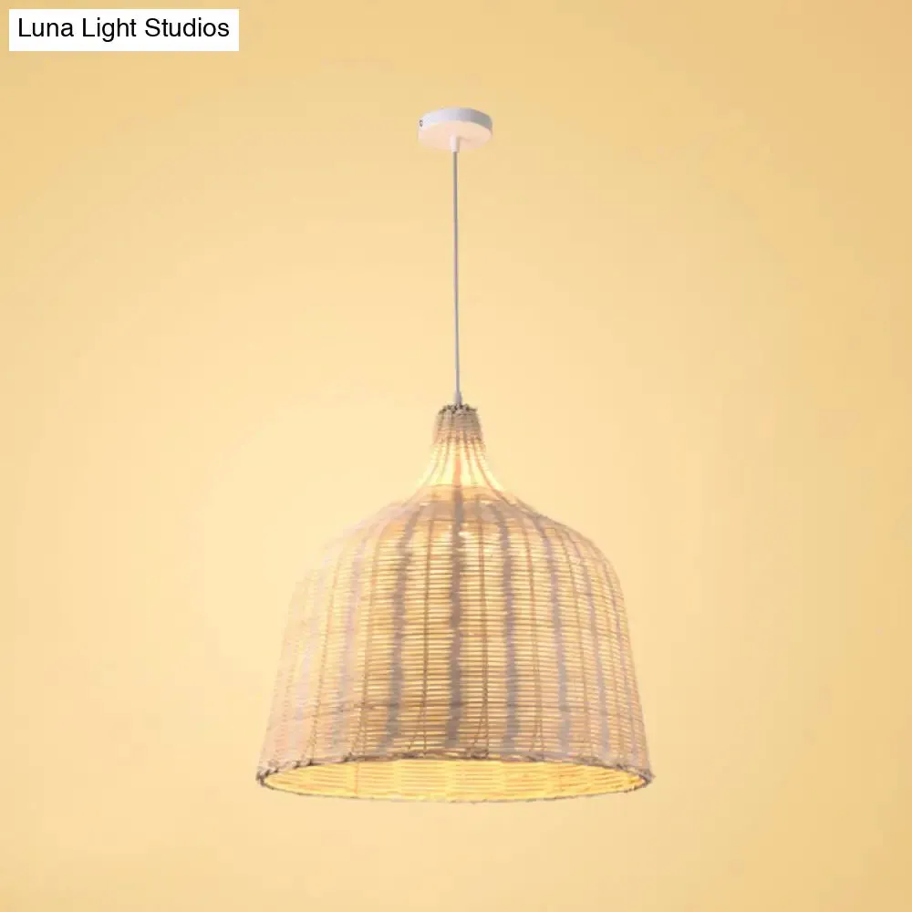 Rattan Ceiling Hang Lamp - Contemporary Cloche Shape - 1 Bulb - 10"/14"/23.5" Wide - Beige - Tearoom